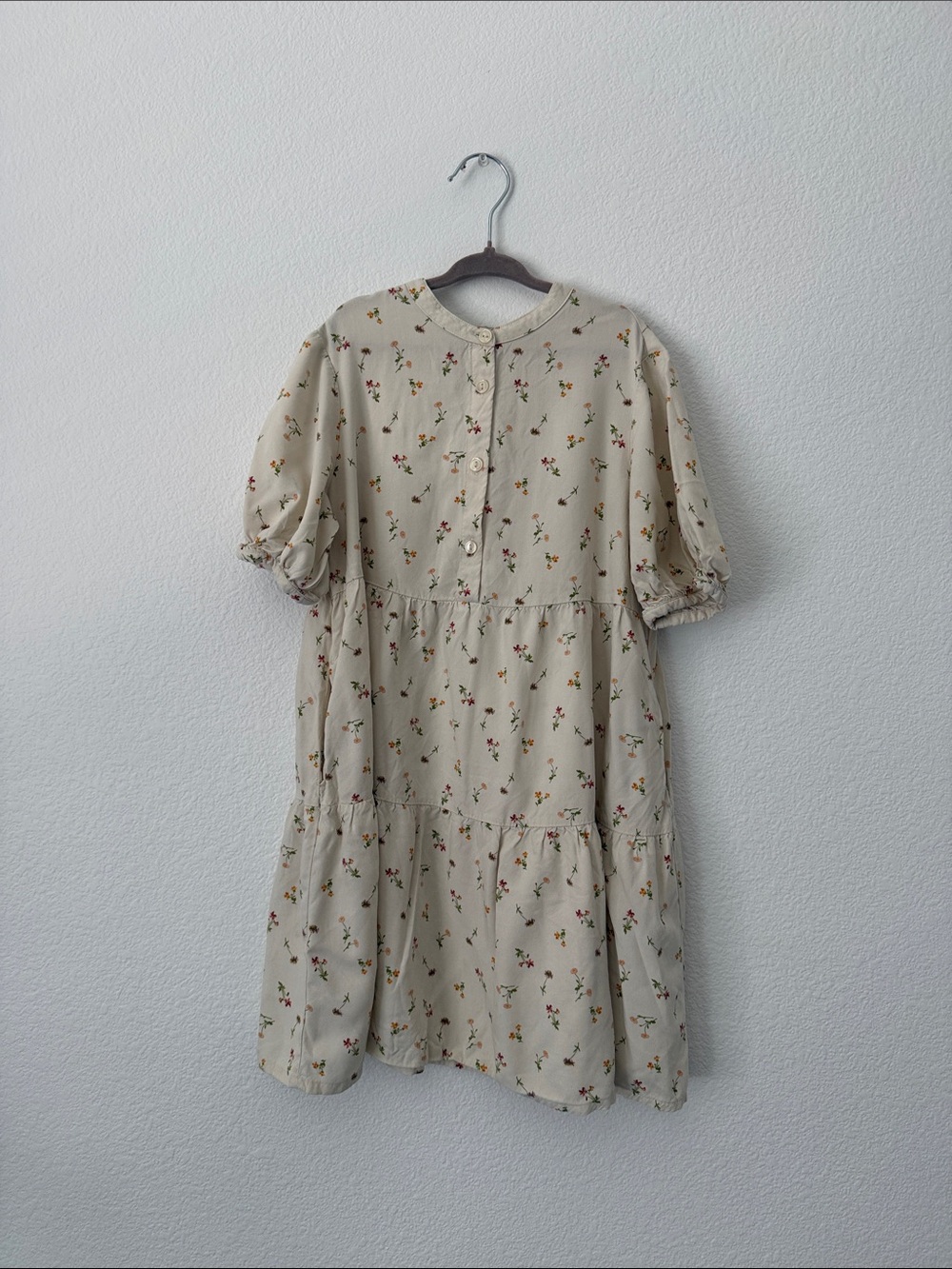Uniqlo Kids Cream Floral Tiered Button-Front Dress